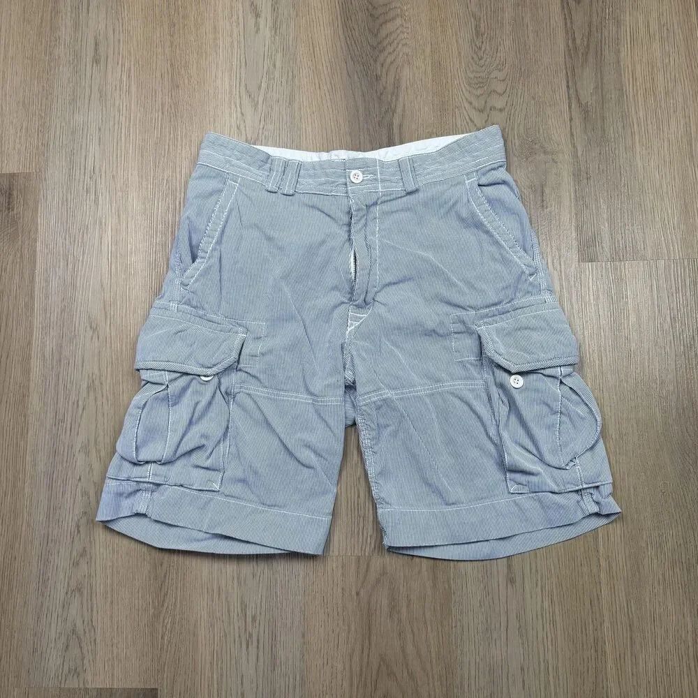 Polo Ralph Lauren Cargo Shorts Mens 32 Blue Striped Canvas 10" Inseam Casual